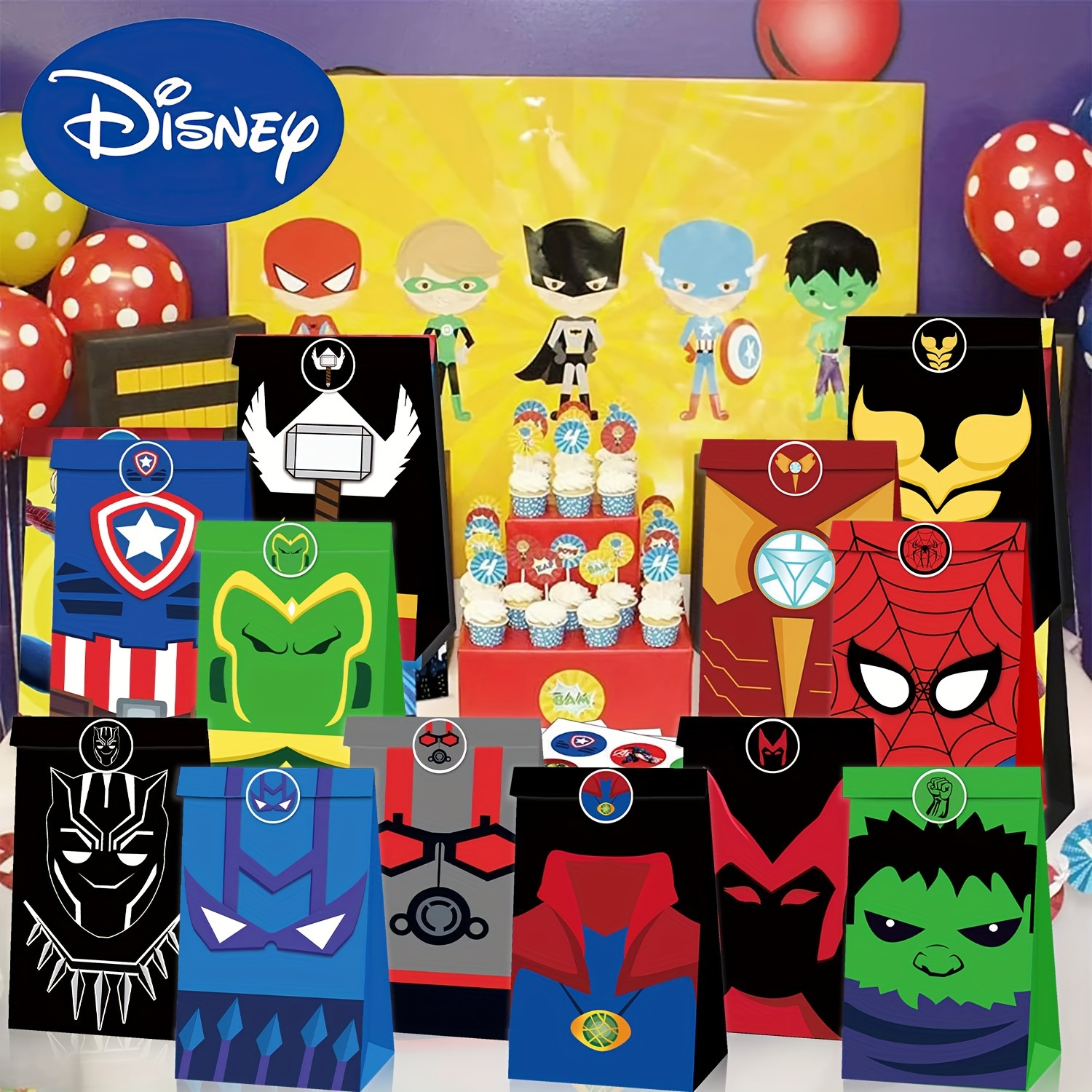 

12 Pcs Disney Themed Party Favor Bags With Spider-man, 27 Pcs Stickers, For Birthday & Outdoor Parties