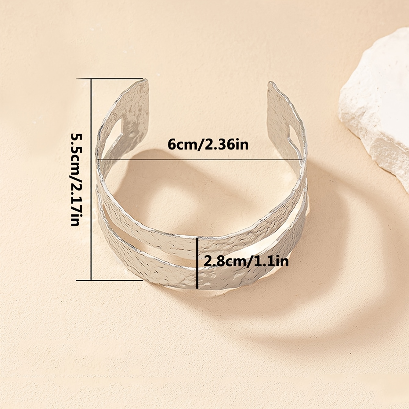 Metal-textured Irregular Hammered Openwork Bangle Bracelet