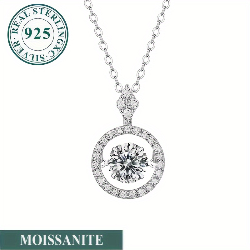 

S925 Sterling Silver 1 Carat Moissanite Necklace, Elegant Round Pendant Necklace, Suitable For Women, Mother's Day Jewelry, With Gift Box