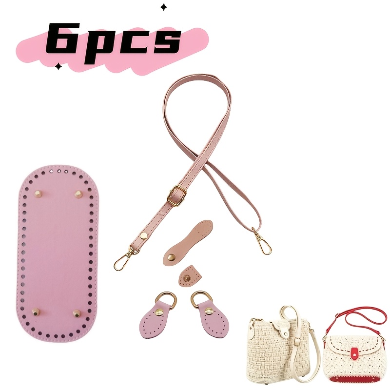 TEMU 6pcs Set Of Replaceable Shoulder Strap Bag Bottom Crochet Liners With Woven Handles, Pu Leather Bag Bottom Oval Knitted Crochet Shaping Pads,
