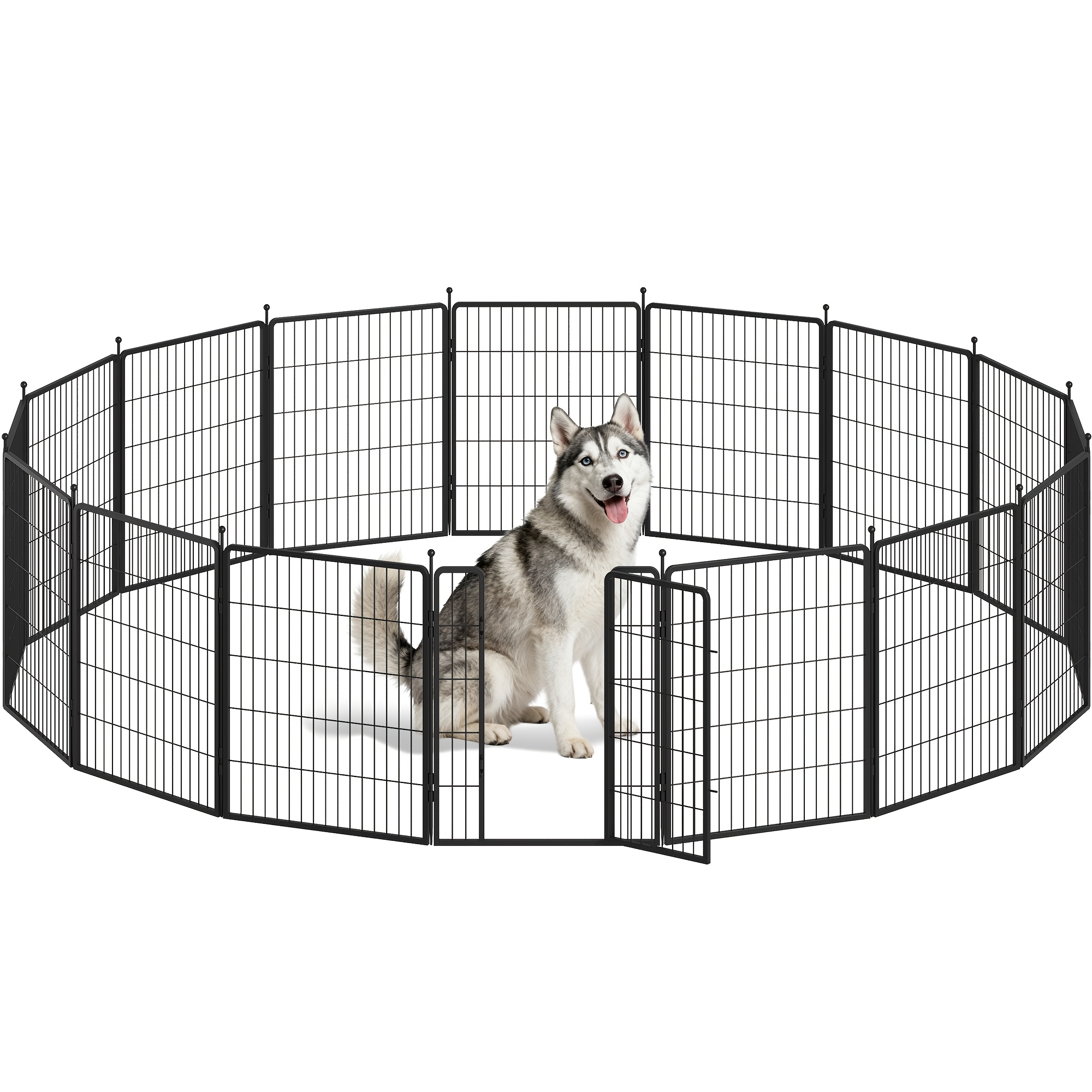 Dog Enclosure, Metal Dog Fence, Portable And Detachable Pet Barrier, Suitable For Indoor/outdoor Use, Black, 16-panel Dog Fence With 2 Gate Locks