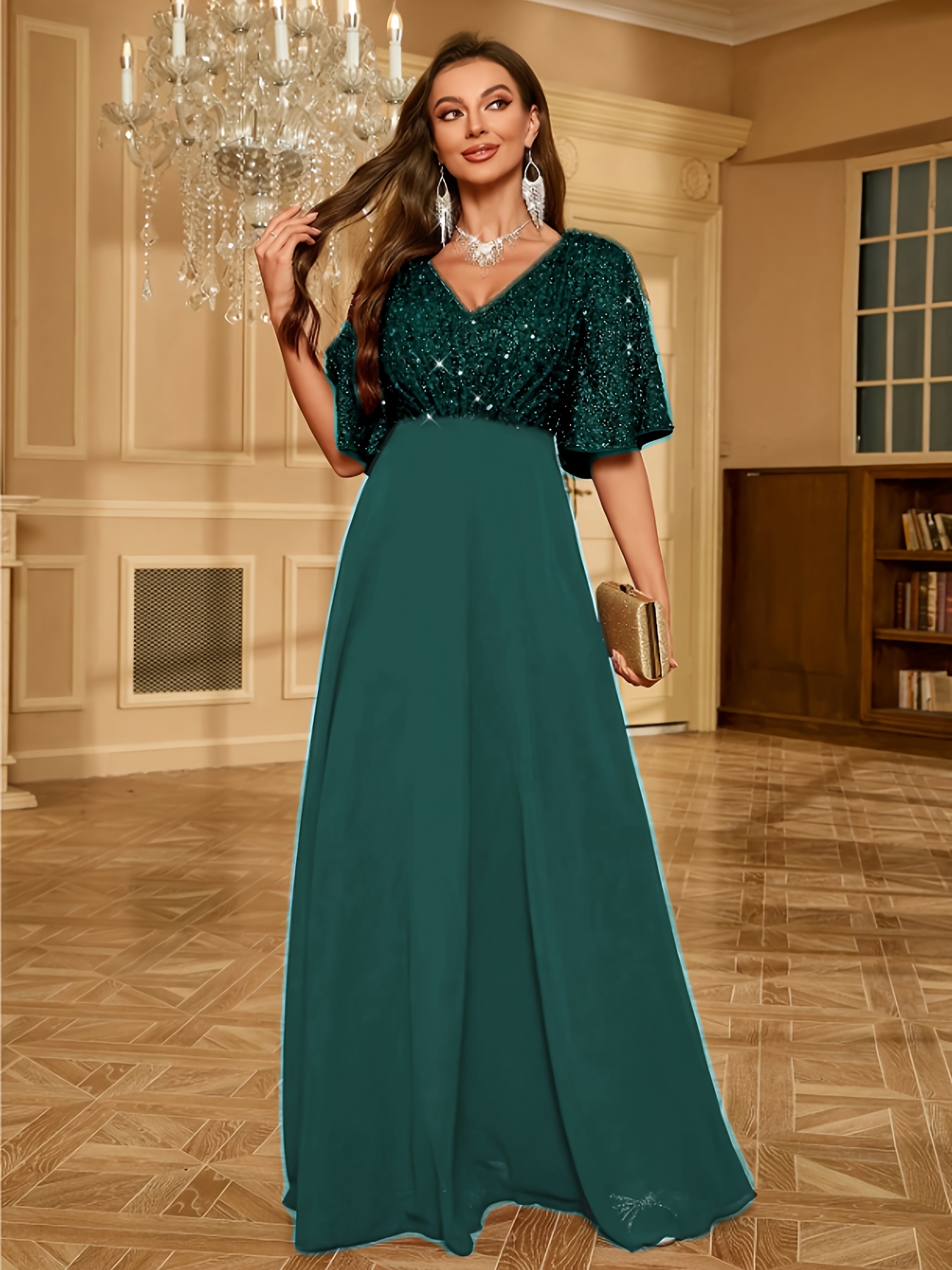 dark green dress wedding guest - United Arab