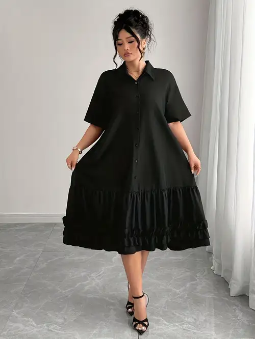 black dress plus size casual YOURS Plus Size Black Ruffle Maxi Dress