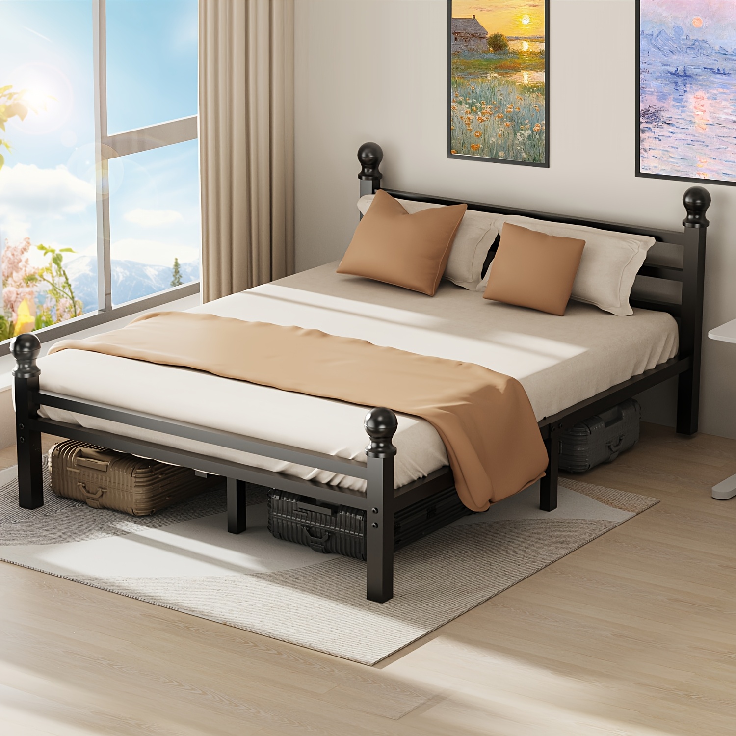 single double bed frame metal bed frame double with steel slat support easy assembly   double bed   for teenagers adults 32cm high black