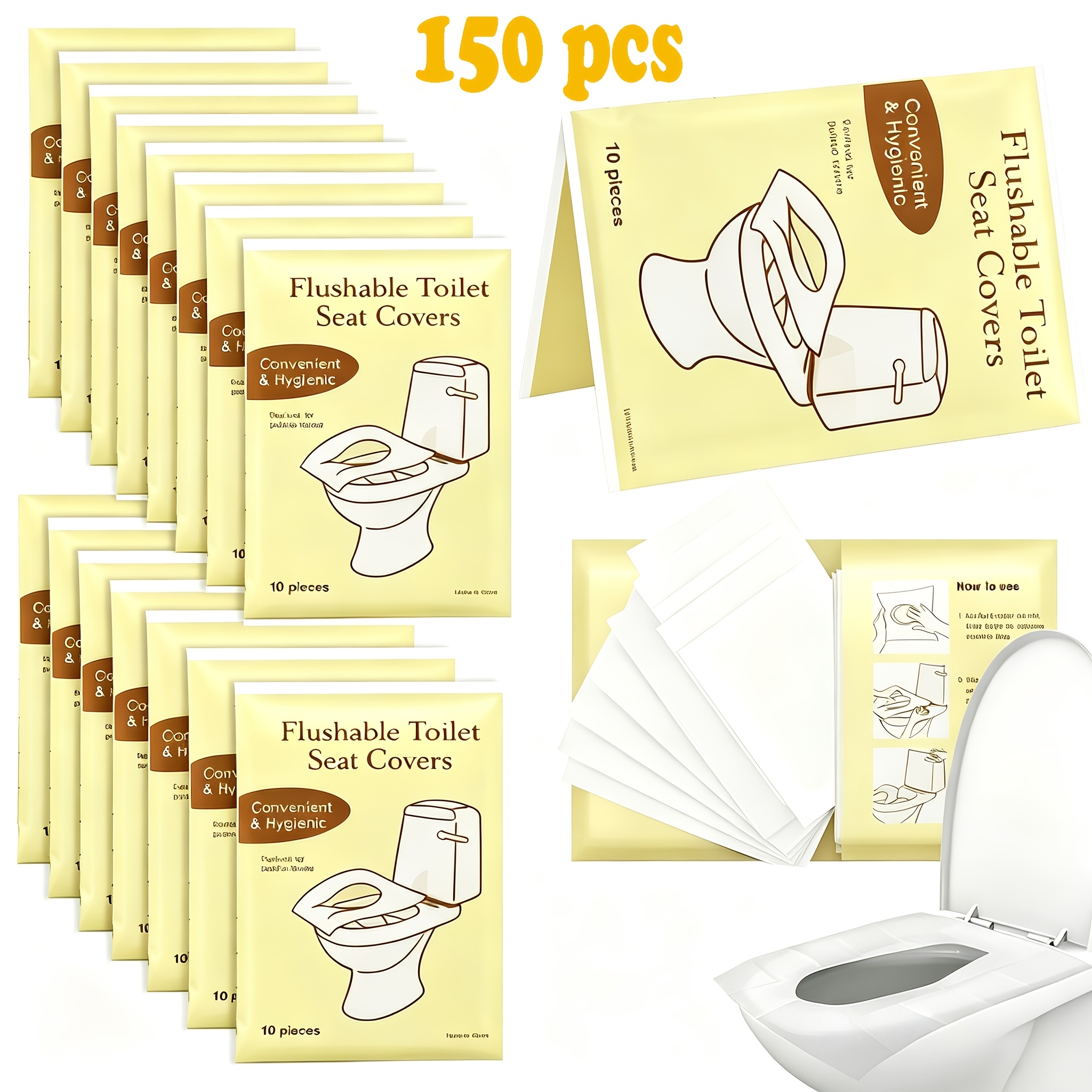 TEMU 150pcs Disposable Toilet Seat Covers, Paper Toilet Mats, Portable Packaging, Public Restrooms, Airplanes, Camping, Outdoor Travel, Unisex,
