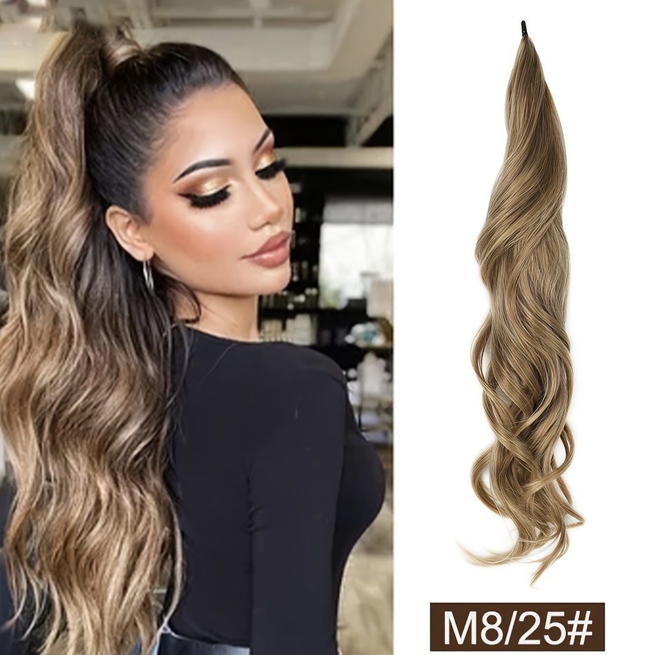 Image of Ponytail Extension 32 Inch Flexible Wrap Around Ponytail Hair Extensions Long Curly Pony Tails Hair Extensions Wavy Hair Ponytails Hairpieces For Women Halloween Cosplay