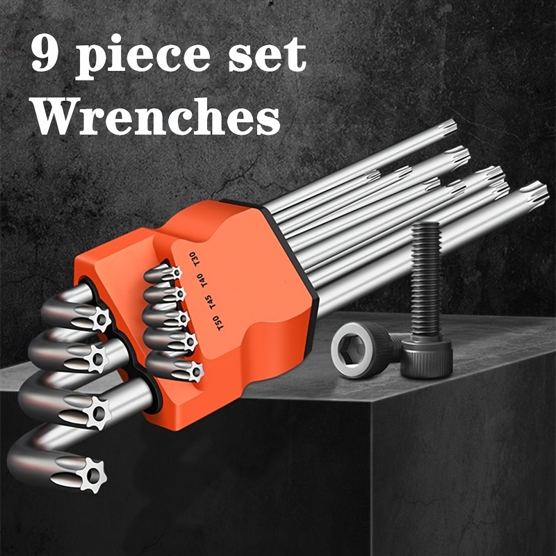 

9-piece Hex Key Wrench Set, Steel L-shaped Double-end Allen Keys, Flat & Ball Ends With Torx Star Heads, Durable Hand Tool Kit