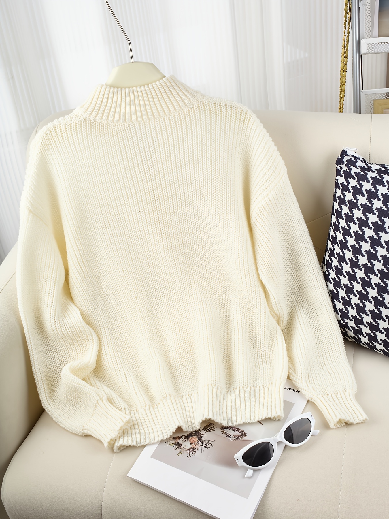 Women's Half-Zip Stand Collar Sweater, Loose Fit
