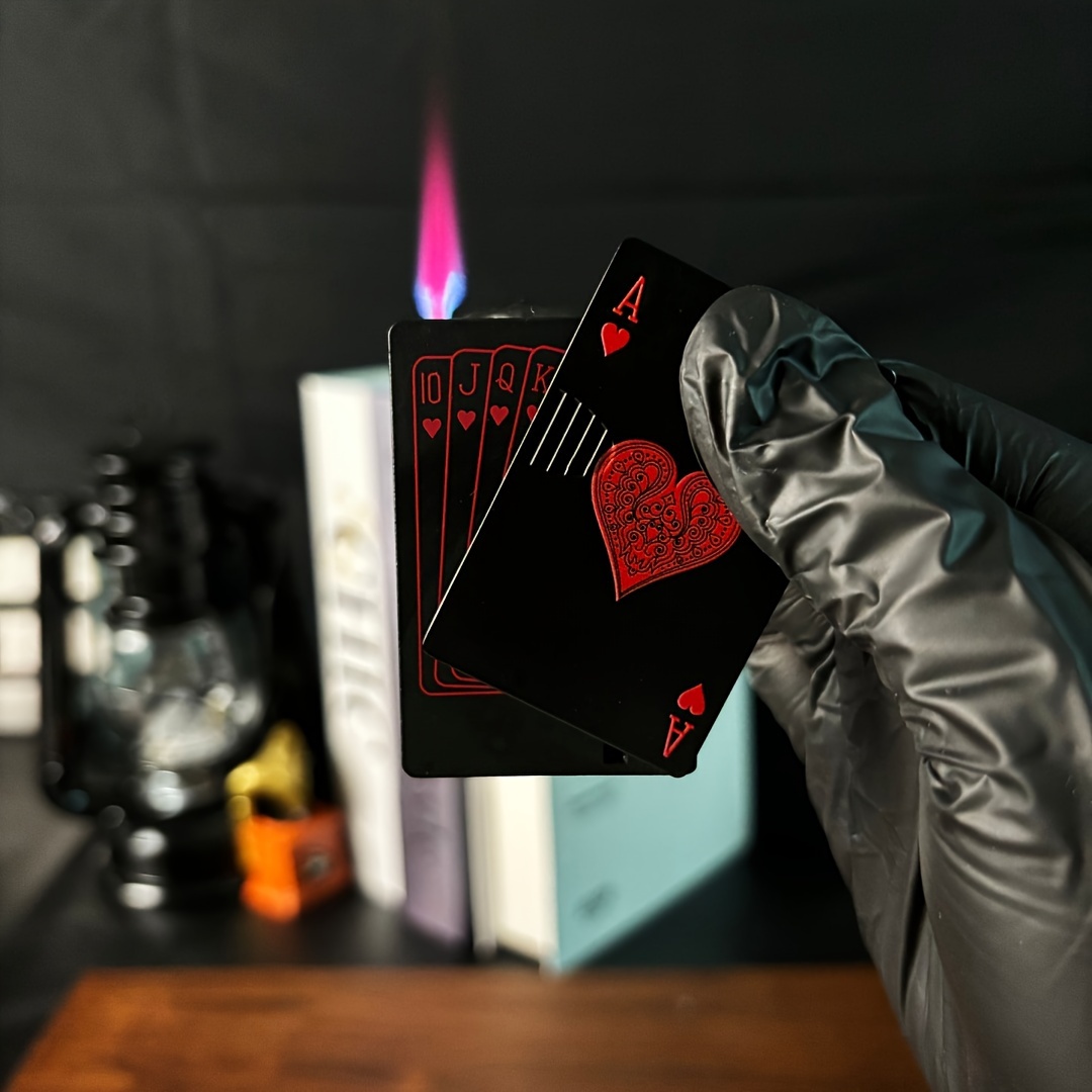TEMU Ace Lighter, Love Lighter, Lighter, Lighter, Cool Lighter Windproof Playing Card Design, Metal Material, Suitable For Outdoor, Indoor, Bbq,
