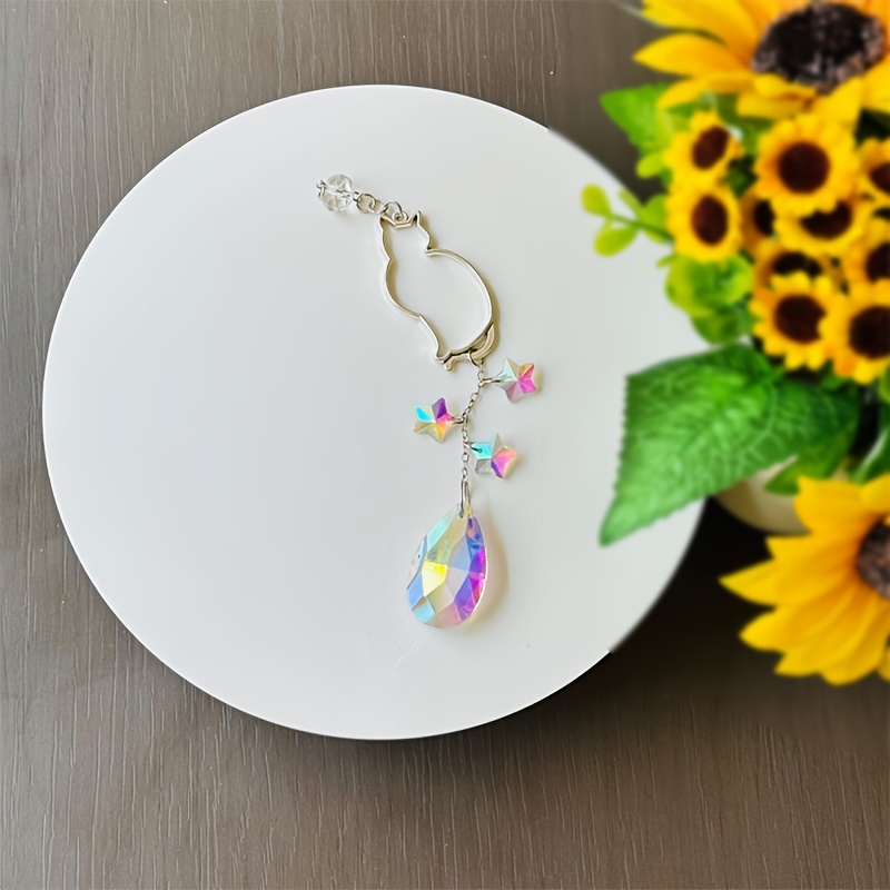 Image of 1pc Cute Kitten , Prism Sun Catcher, Car Ornament, Rearview Mirror Pendant, Indoor Hanging Decoration, Christmas, Halloween, Birthday, Gift For Him/her