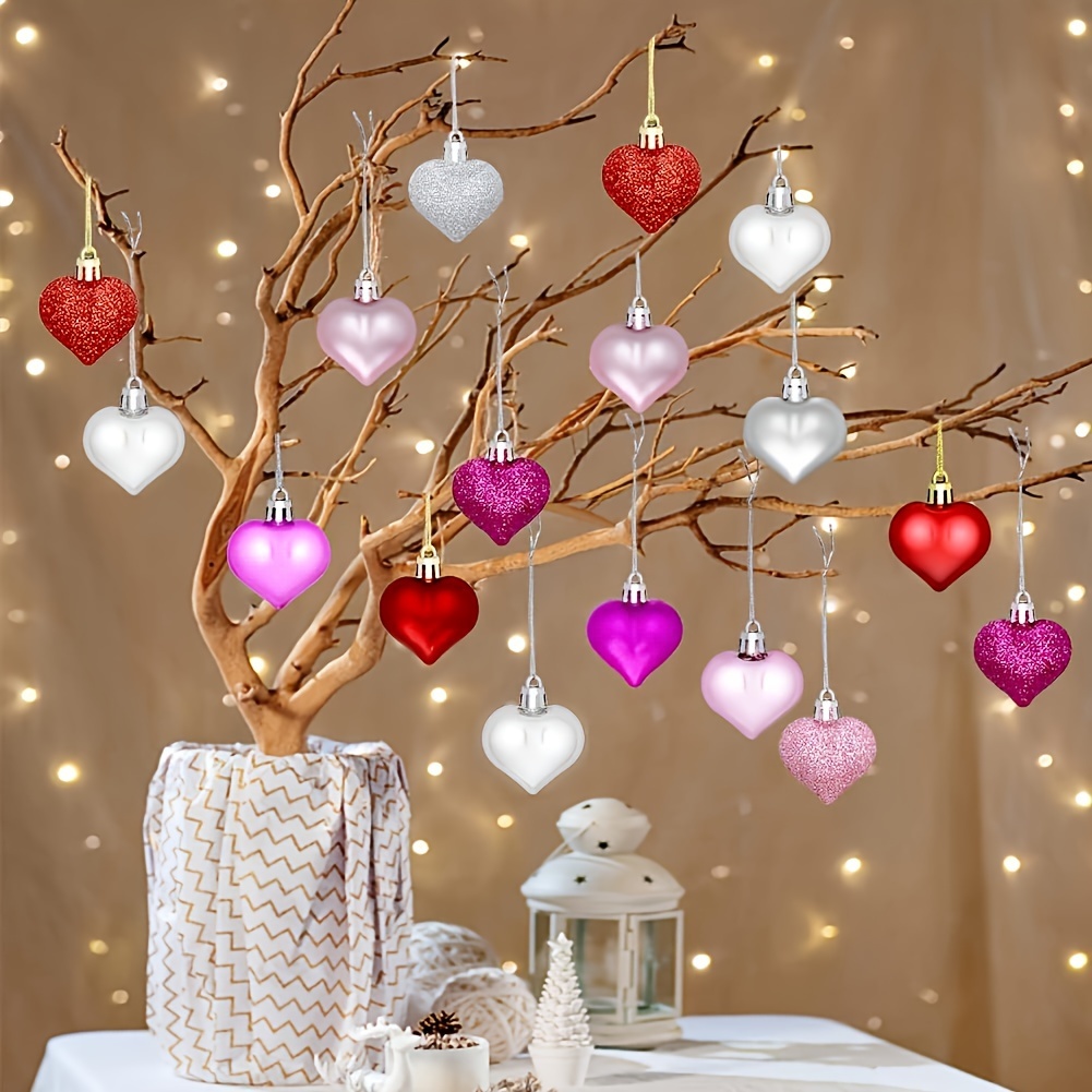

12pc, Romantic Valentine's Day Plastic Heart Hanging Ornaments - Perfect For Decorating And Celebrating Love