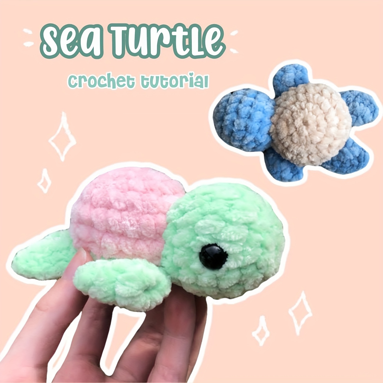 

Diy Sea Turtle Crochet Kit For Beginners - Complete Set With Video Tutorial, Hook Included - In Cream, Pink, Green, Blue