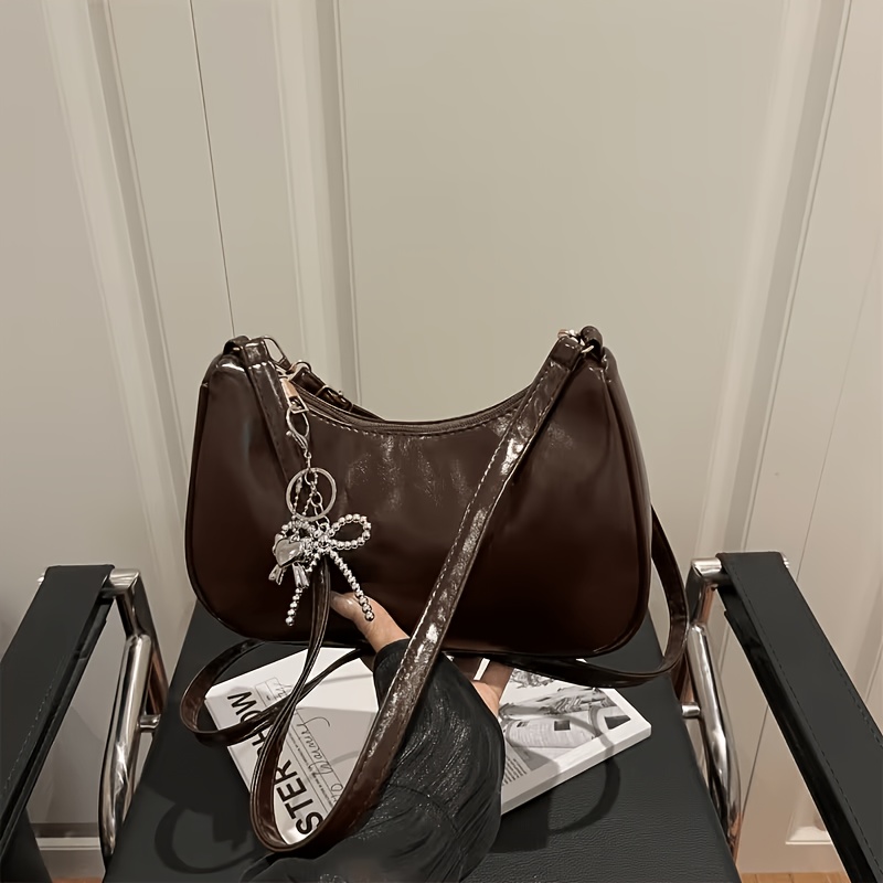TEMU Crossbody Bag, Solid Color Textured Bag, Spicy Shoulder Bag, 2026 New Style, Stylish, Simple, , Trendy Chain Underarm Bag