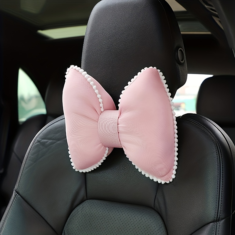 TEMU 1pc Car Headrest Neck Pillow, Black Bowknot Car Seat Breathable Comfortable Cushion Auto Interior Accessory Women