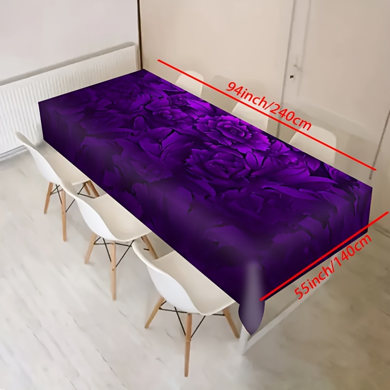 TEMU 1pc Of Tablecloth, Purple Floral Print Pattern, Suitable For Indoor And Outdoor Use, Kitchen And Dining Room Decoration