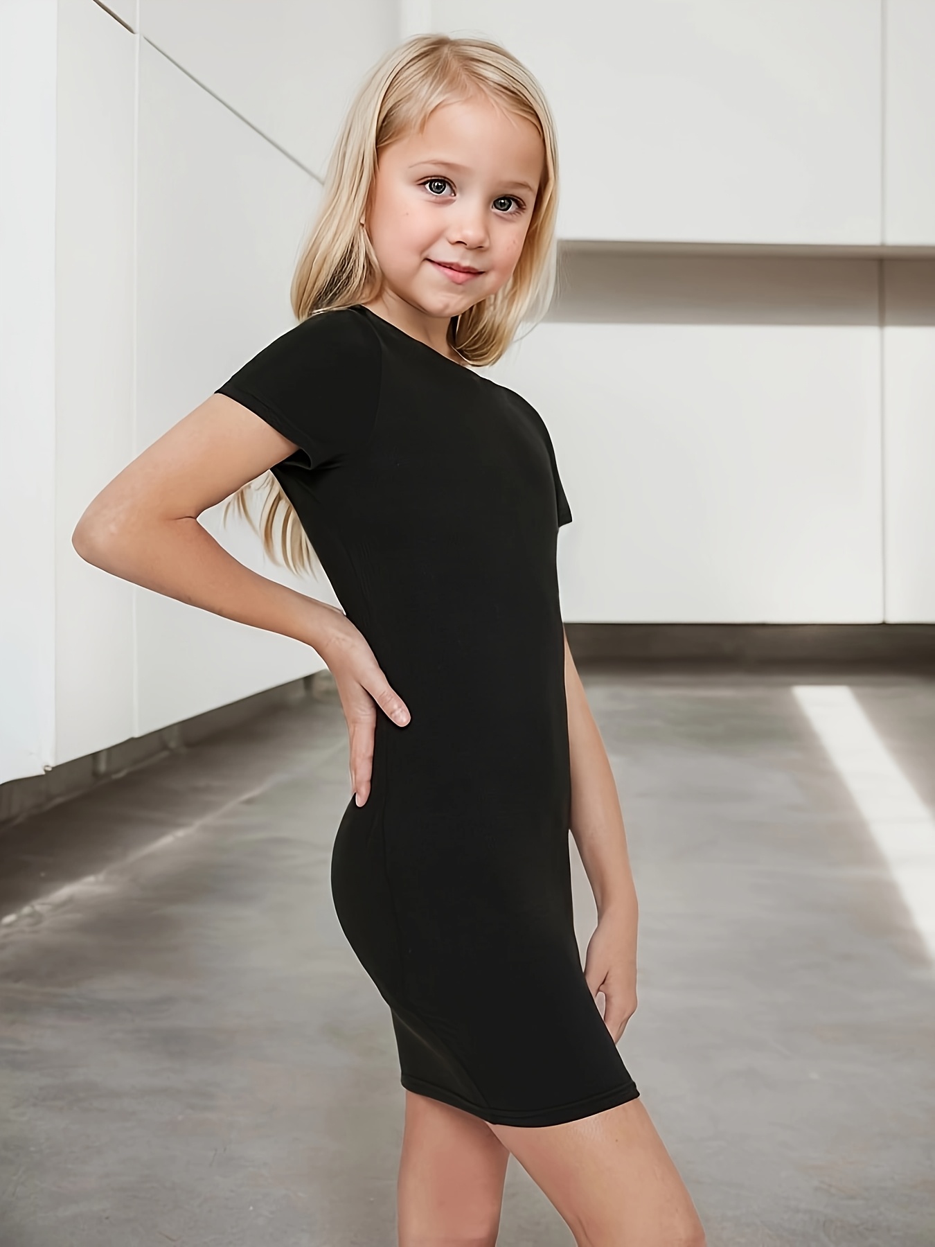girls spring summer black round neck fit short sleeve - Temu Mauritius