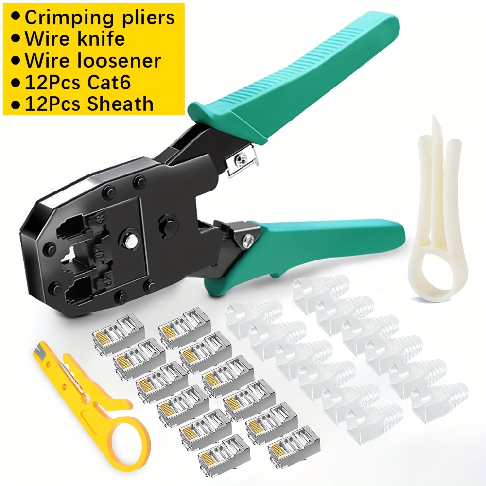 TEMU Kit de pince à câble Ethernet RJ45, outil de sertissage de câble réseau, adapté aux connecteurs de réseau de câble téléphonique 8P RJ45 CAT6/6P