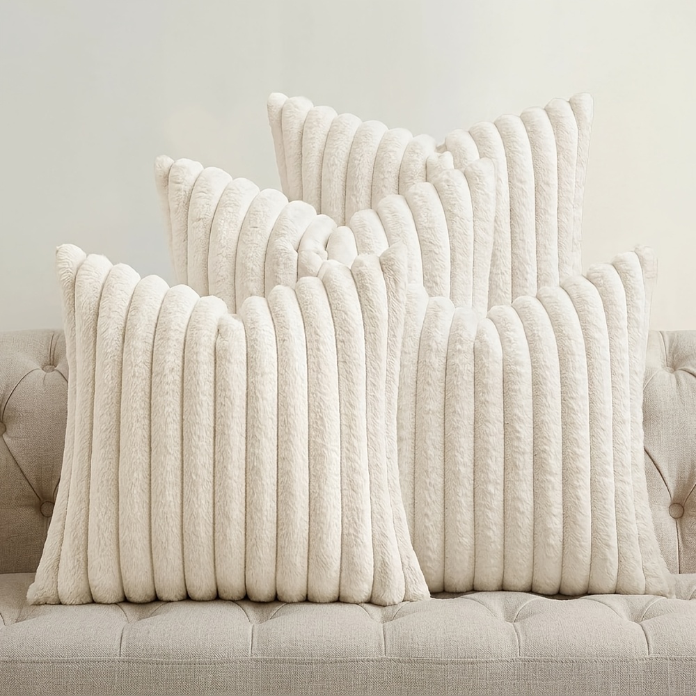 TEMU 4pcs, Faux Fur Plush Decorative Throw Pillow Covers, 16in*16in/18in*18in/20in*20in, Square Morandi Covers, Spring Summer Modern Soft Fuzzy