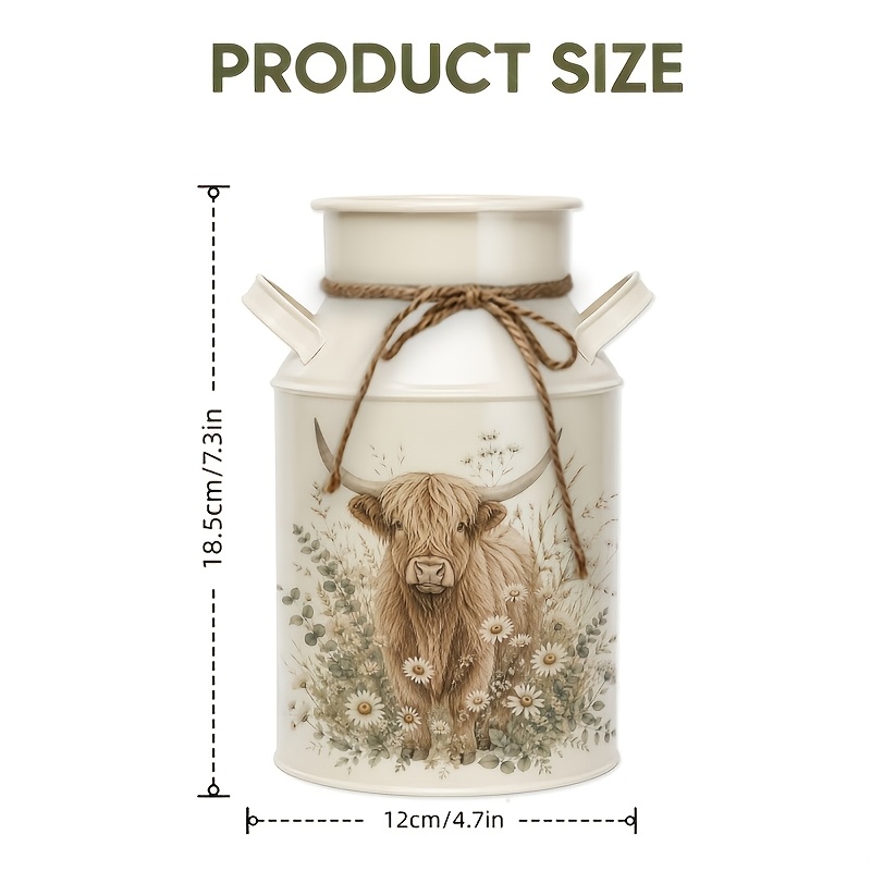 TEMU 1pc Iron Vase, Furry Highland Cow Amid Flowers , Home Decor Vase Suitable For Placement In Living Rooms, Bedrooms, Kitchens, And Gardens,