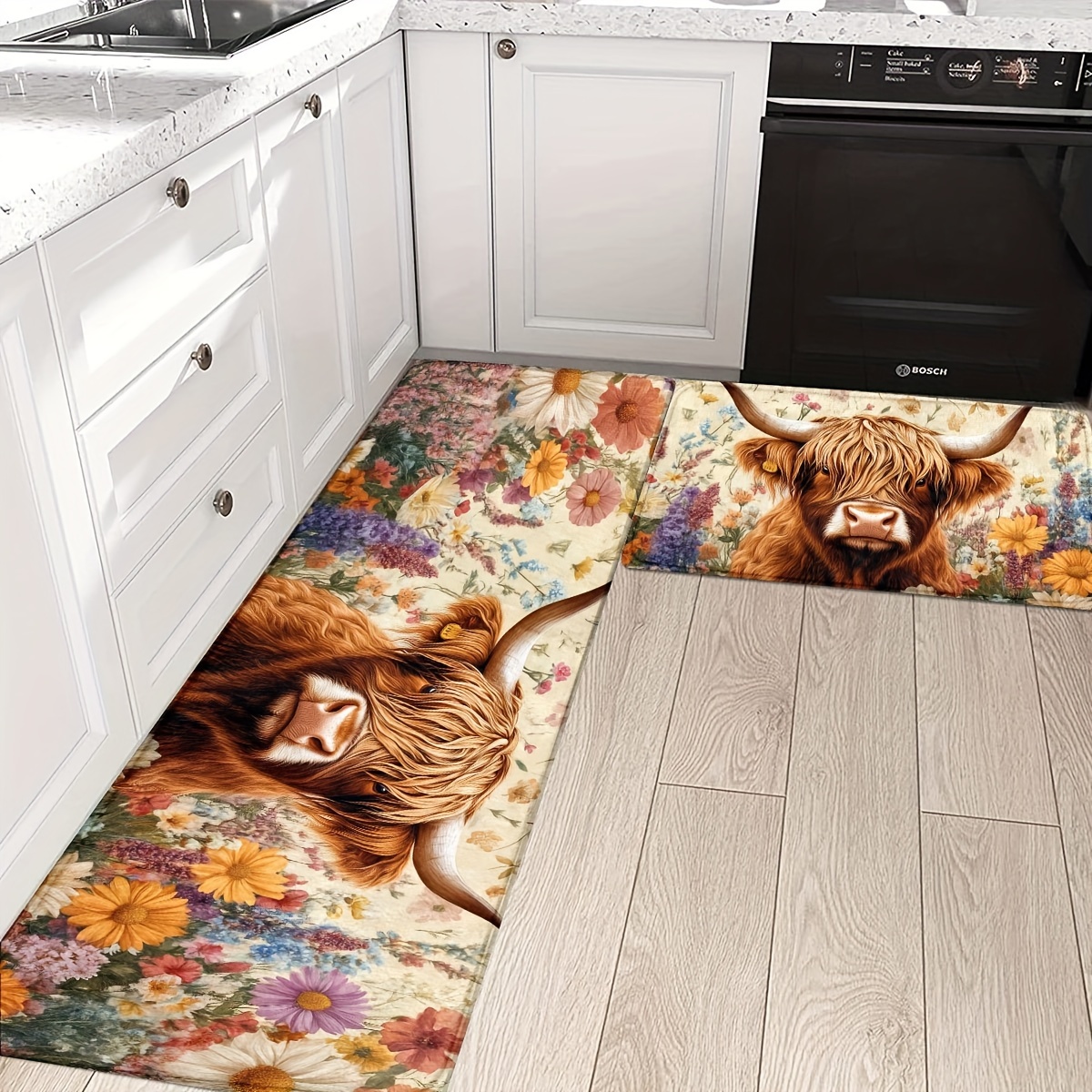   highland cow   kitchen rugs non slip machine washable thick   mats for home decor