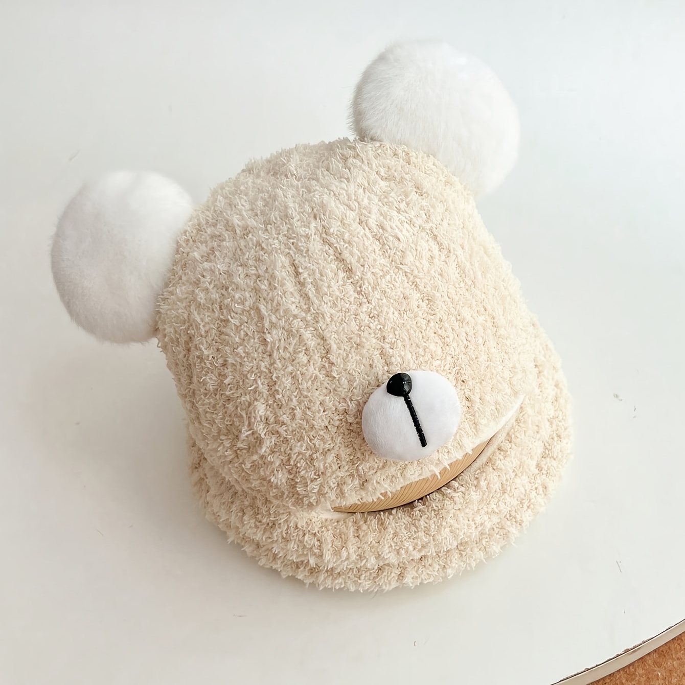Image of Boy's Bear Hooded Scarf With 2 Pompoms - Fleece-lined Winter Hat & Scarf Combo With Ear Flaps For Baby