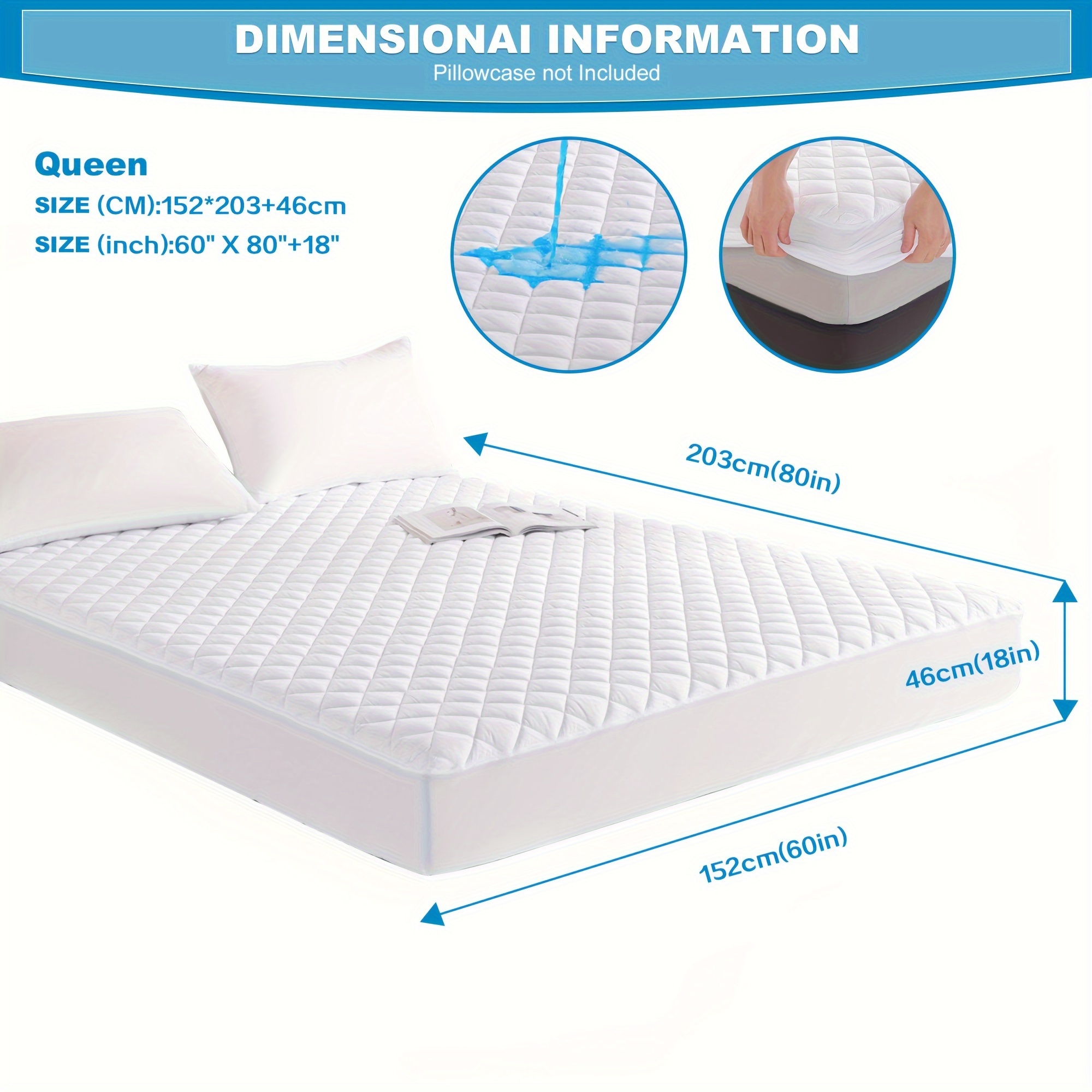 TEMU 1pc Solid Color Deluxe Waterproof Mattress Protector - Layered, Sheets That Are Waterproof, Soft, Comfortable And Easy To Washnoiseless Design - Ideal For Bedroom And Protection