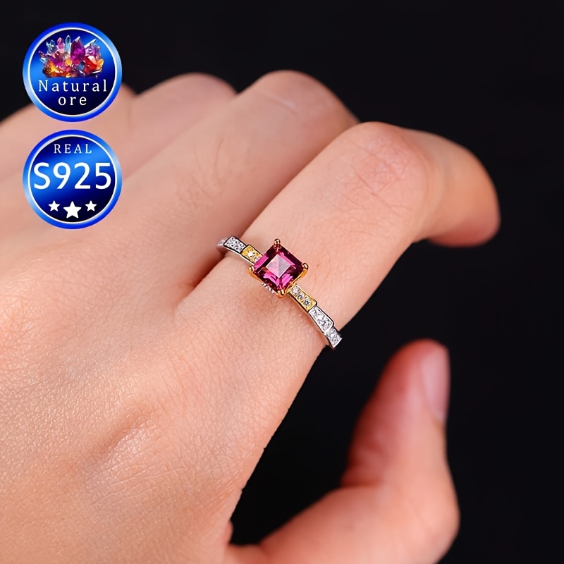 S925 Silver Red Garnet Gemstone Ring, Adjustable Gift for Her