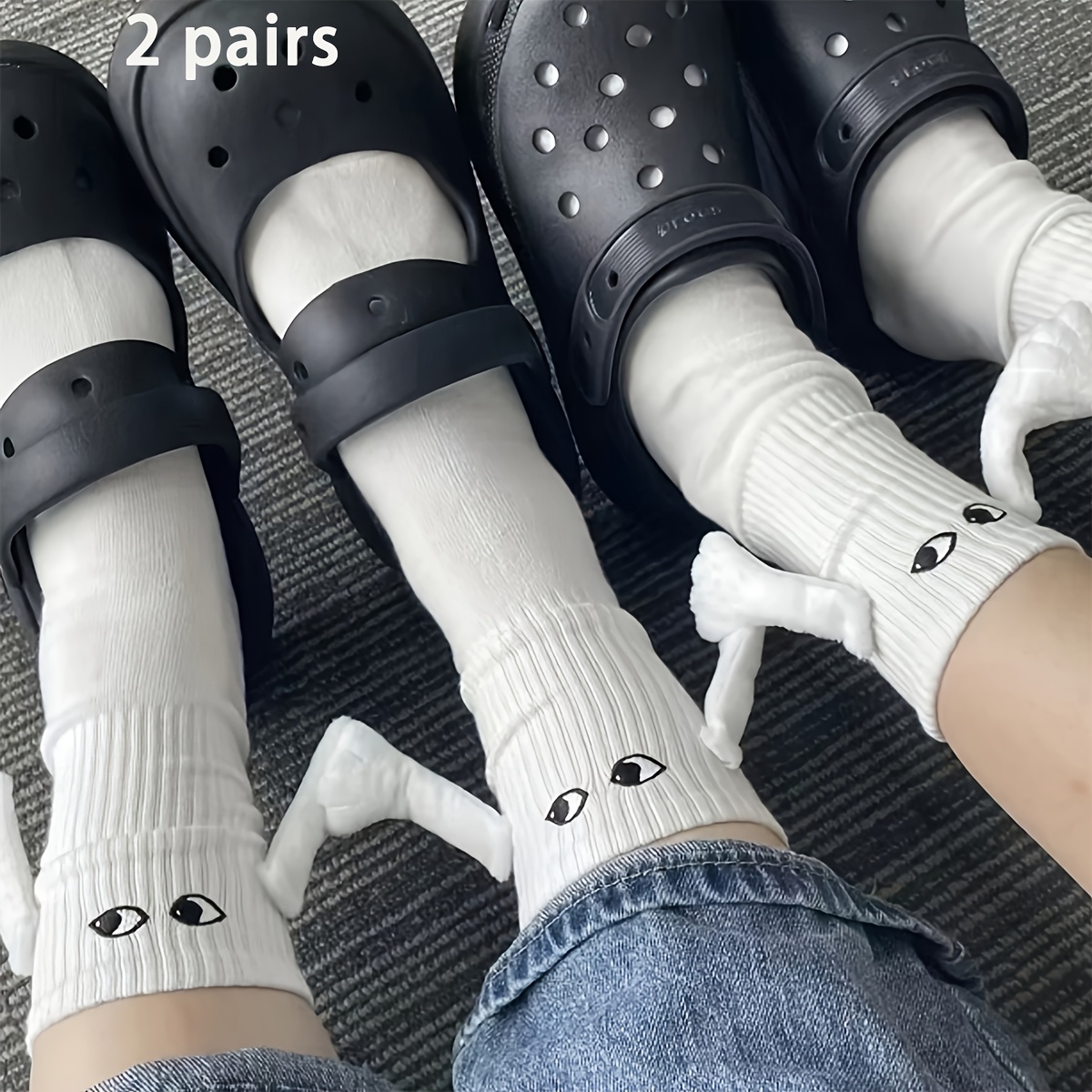 1 2 pair fashionable and versatile best friend couples embroidered eyes magnetic hand in hand socks suitable as a valentines day gift