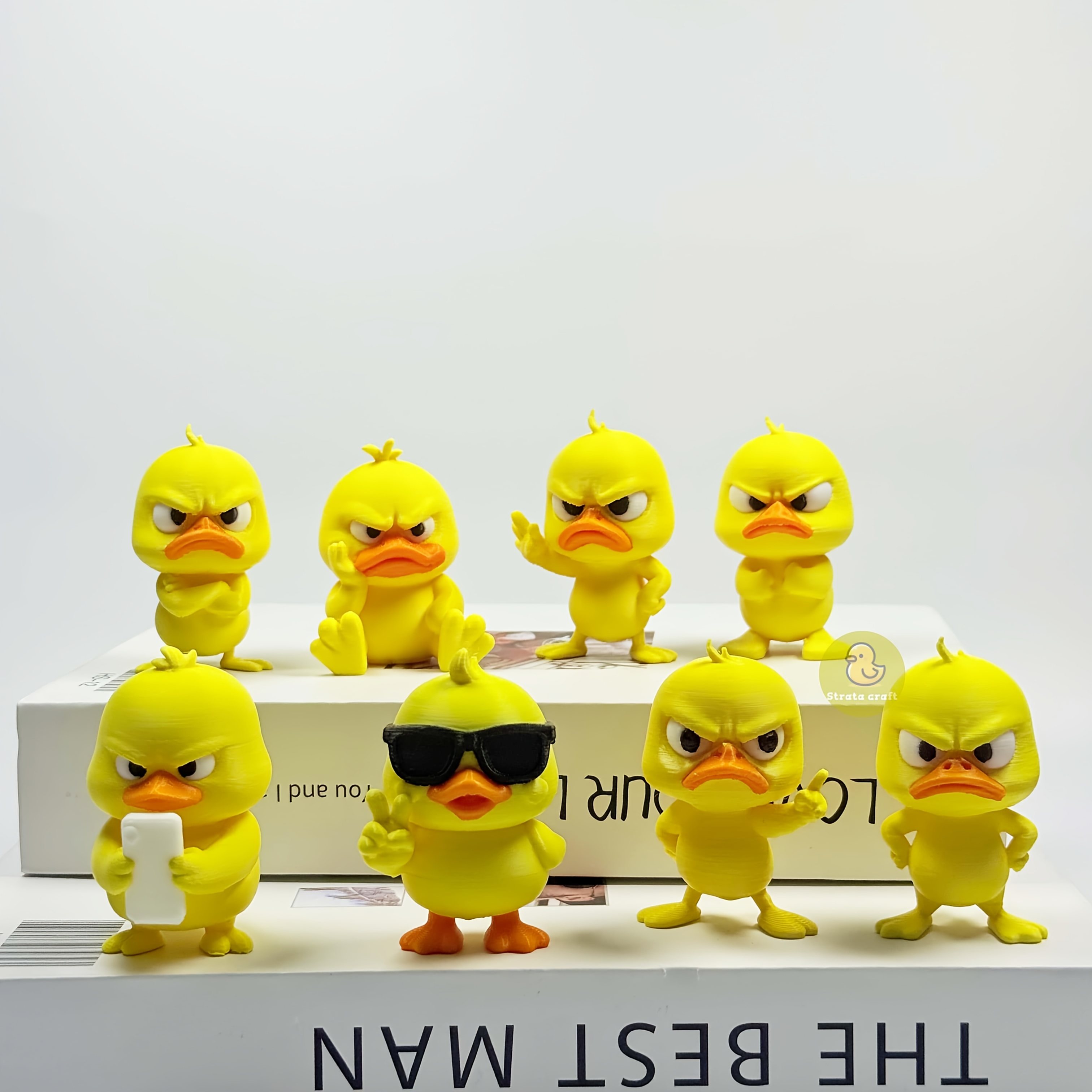 TEMU 4-pack - 3d Random Color Printed Angry Little Yellow Duck, Orange Beak And White Eyes, Duck Series Ornaments, Pouting Duck, Suitable For