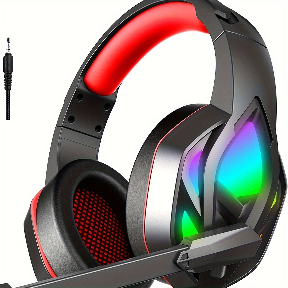 

H100 Gaming Headset, Over-ear Gaming Headphones With Noise Canceling Mic, Stereo Bass Surround Sound, Soft Memory Earmuffs Led Light Headset Compatible With Pc, Laptop, Ps4, Ps5, Red