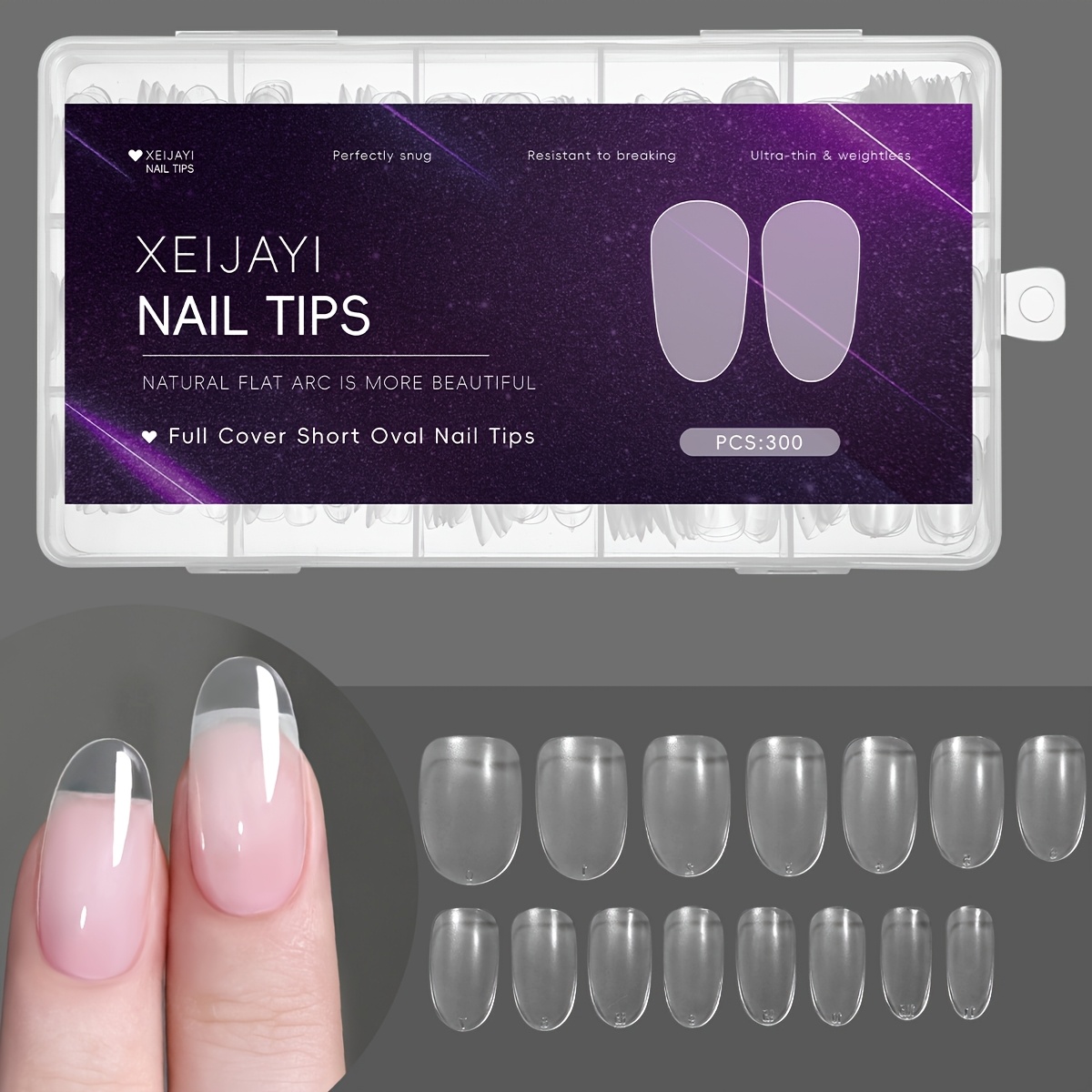 TEMU de 300 uñas postizas cortas de cobertura total XEIJAYI --- Pegatinas de uñas postizas de gel de cobertura total, puntas de uñas cortas de ajuste