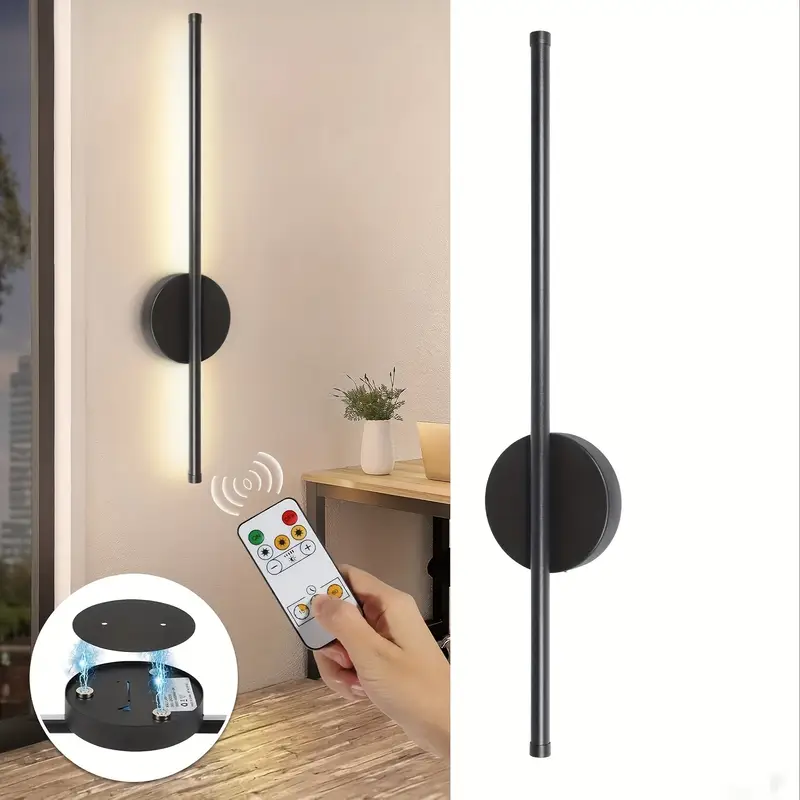 1er-Pack batteriebetriebene Wandleuchte, kabellose Wandlampe mit Fernbedienung für Schlafzimmer, wiederaufladbar, dimmbar, 3 Farben, Schwarz, Innen-Wandlampe für Wohnzimmer, Flur-Dekor