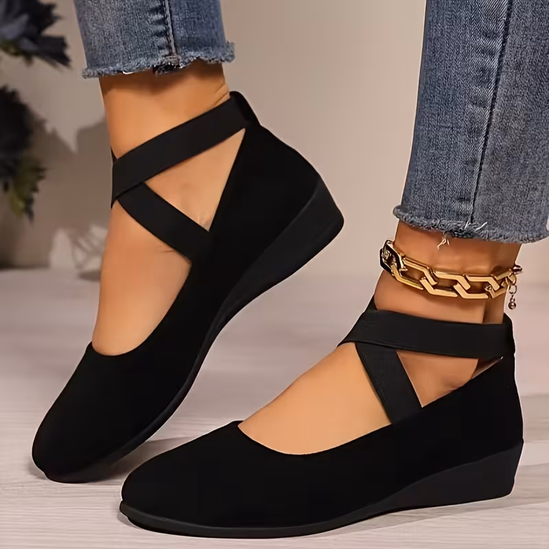 chaussures élégantes pour femme, chaussures habillées pour dame, chaussures plates basses décontractées à enfiler avec lanières croisées et petit talon compensé pour printemps/automne, chaussures pour femme Détails du produit 3