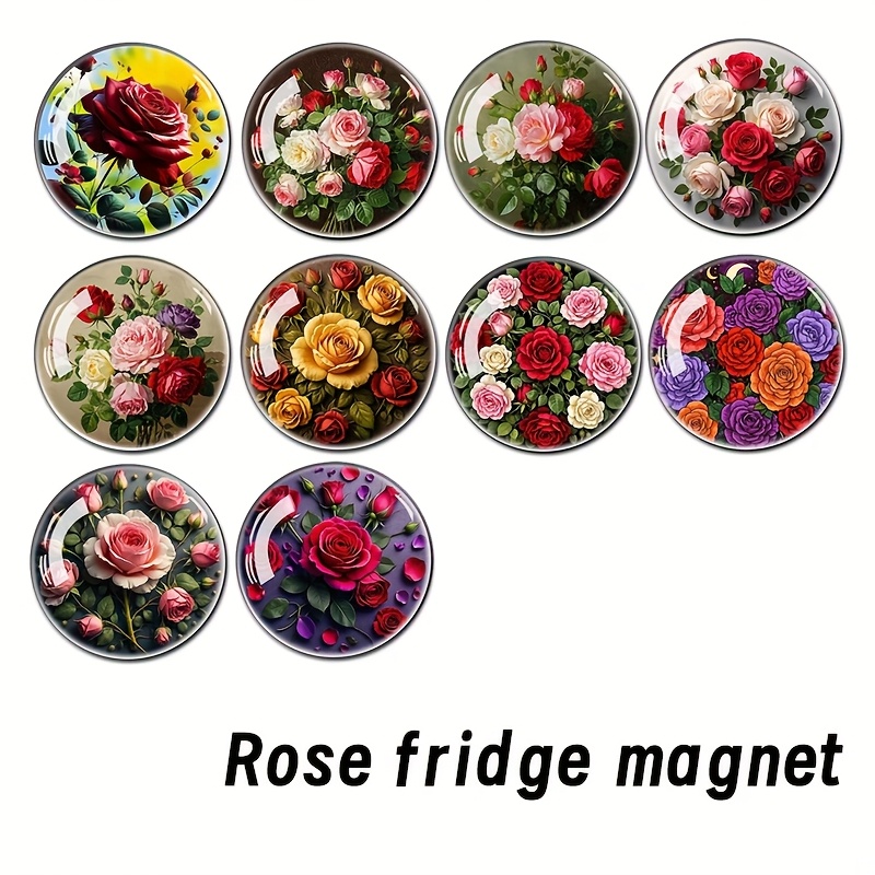 TEMU 10pcs Rose Flower Valentine's Day 3d Time Gem Glass Refrigerator Stickers, Large Glass Dome Whiteboard, Locker And Dishwasher Kitchen Decor,