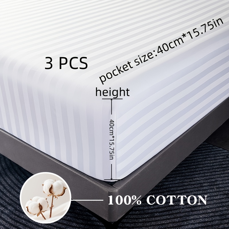 100% Egyptian Cotton, 3pcs Fitted Sheet Set (1 Fitted Sheet + 2 Pillowcases), Egyptian Cotton, Mattress Cover, 40cm Deep Pocket Design, 500 Thread Count, Suitable for Bedroom, Luxury Hotel, Guest Room