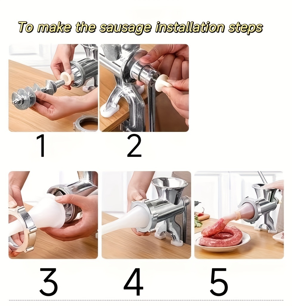 aluminum sausage stuffer machine multifunctional manual meat wringer   hand crank sausage maker homemade sausage and cured meat filling tool food grade meat grinder for sausage cured meat and spice grinding details 7