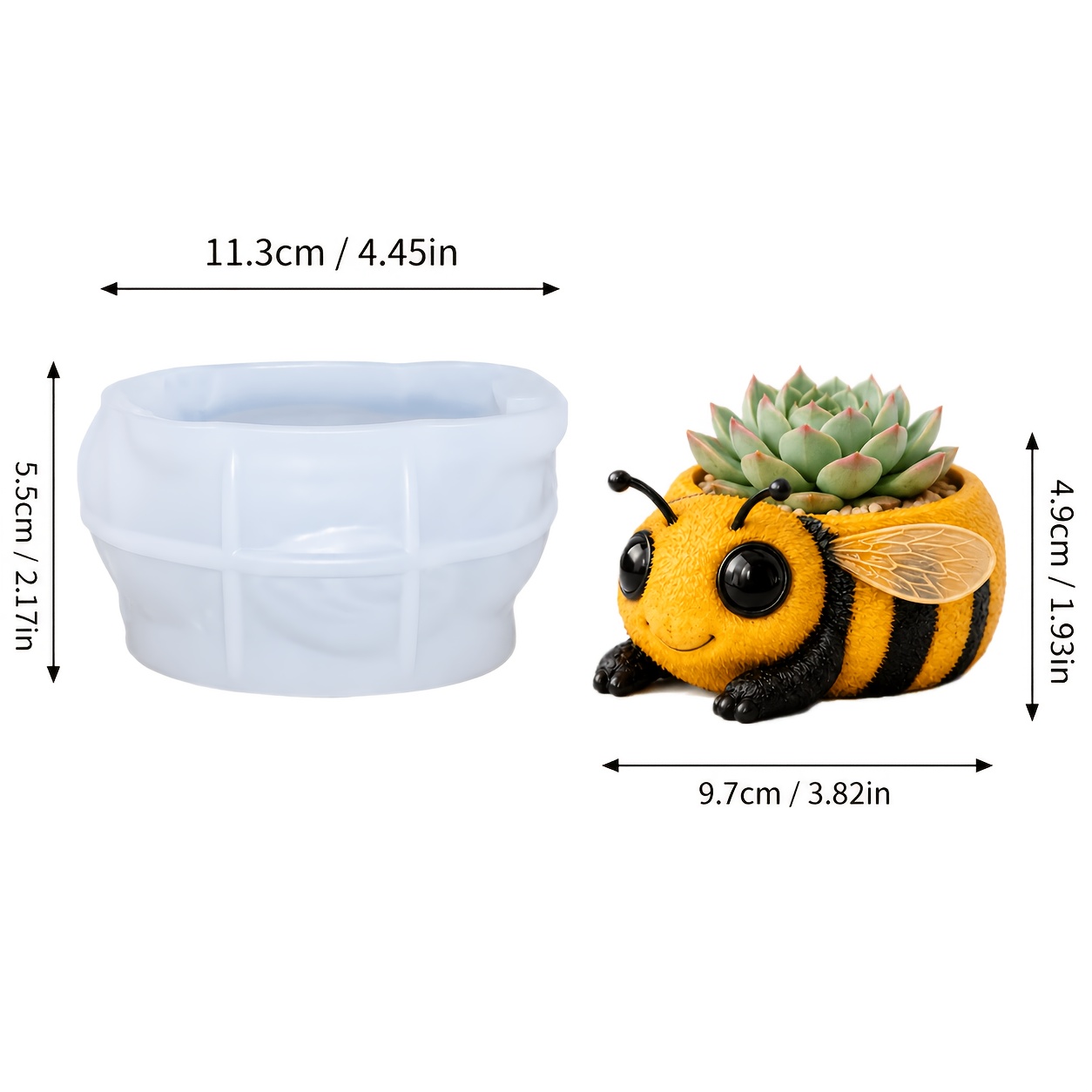 TEMU Resin Silicone Molds, Cute Silicone Mould - 3d Honeybee Insect Succulent Flower Planter Pot Mould For Gypsum Cement Concrete Resin Candle Vessel