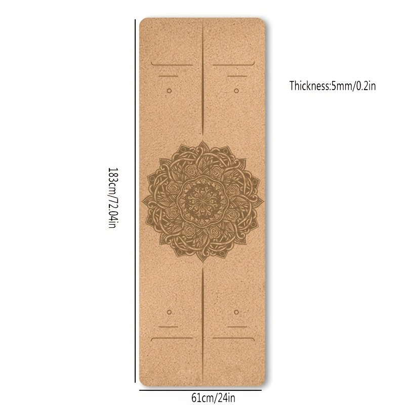 

1pc Brown Cork Yoga Mat With Floral Pattern, Non-slip Tpe Fitness Mat For Yoga