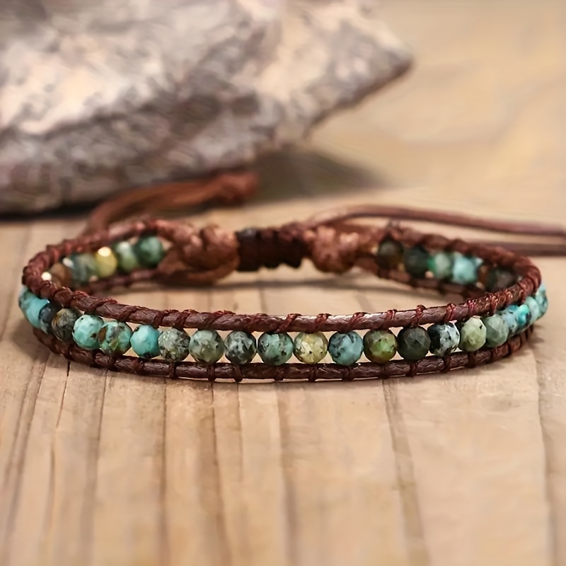 E-shop 4mm Afrikanischer Kiefernholz Natursteinrand Handgefertigtes Gewebtes Verstellbares Armband