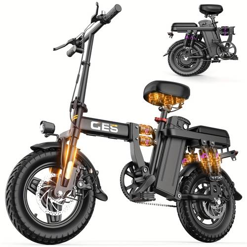 Men s And Women s Electric Bicycles, 250W48V15MPH Foldable Electric Bicycles, 14-inch Electric Bicycles, 10-45 Miles Of Range, 12-shock-absorbing Electric Bicycles for Commuting, Camping And Traveling