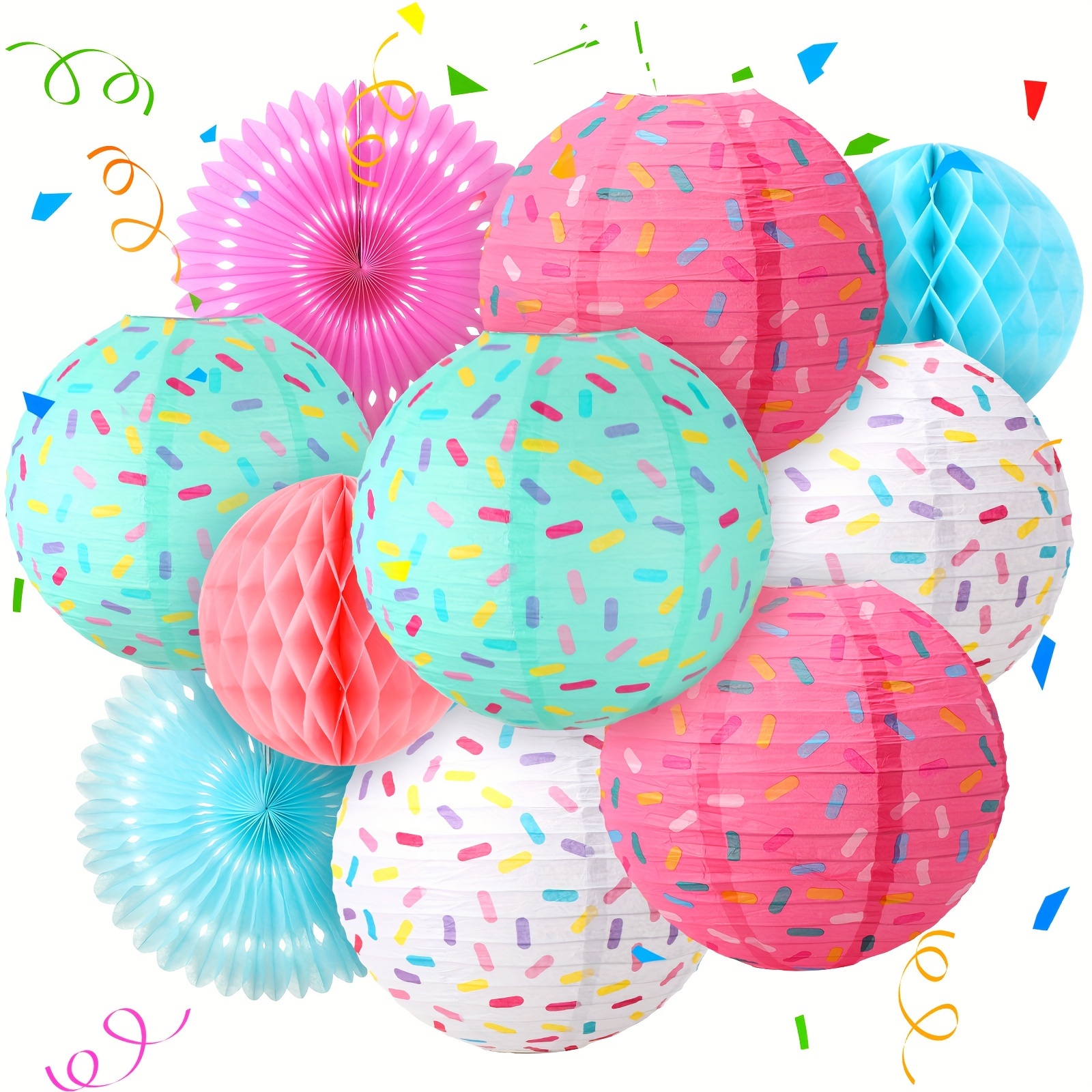 

10 Pcs Donut Birthday Party Decorations Include Hanging Donut Paper Lanterns Round Paper Lantern Honeycomb Balls Paper Fans Hanging Donut Theme Decorations For Ice Cream Party Baby Shower Supplies