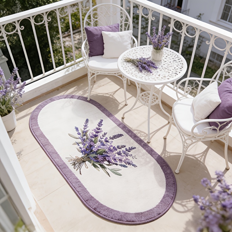 TEMU Alfombra de lujo de de cachemira para dormitorio/ - Tapete y afelpado de ramo de lavanda con forma irregular, antideslizante para entrada, y