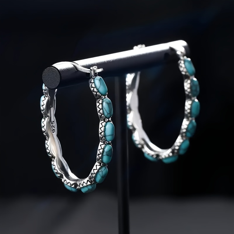 925 sterling silvery vintage oval turquoise teardrop hollow earrings earrings weddings valentines day halloween anniversaries   holidays special occasions boutique gift sets Product details 3