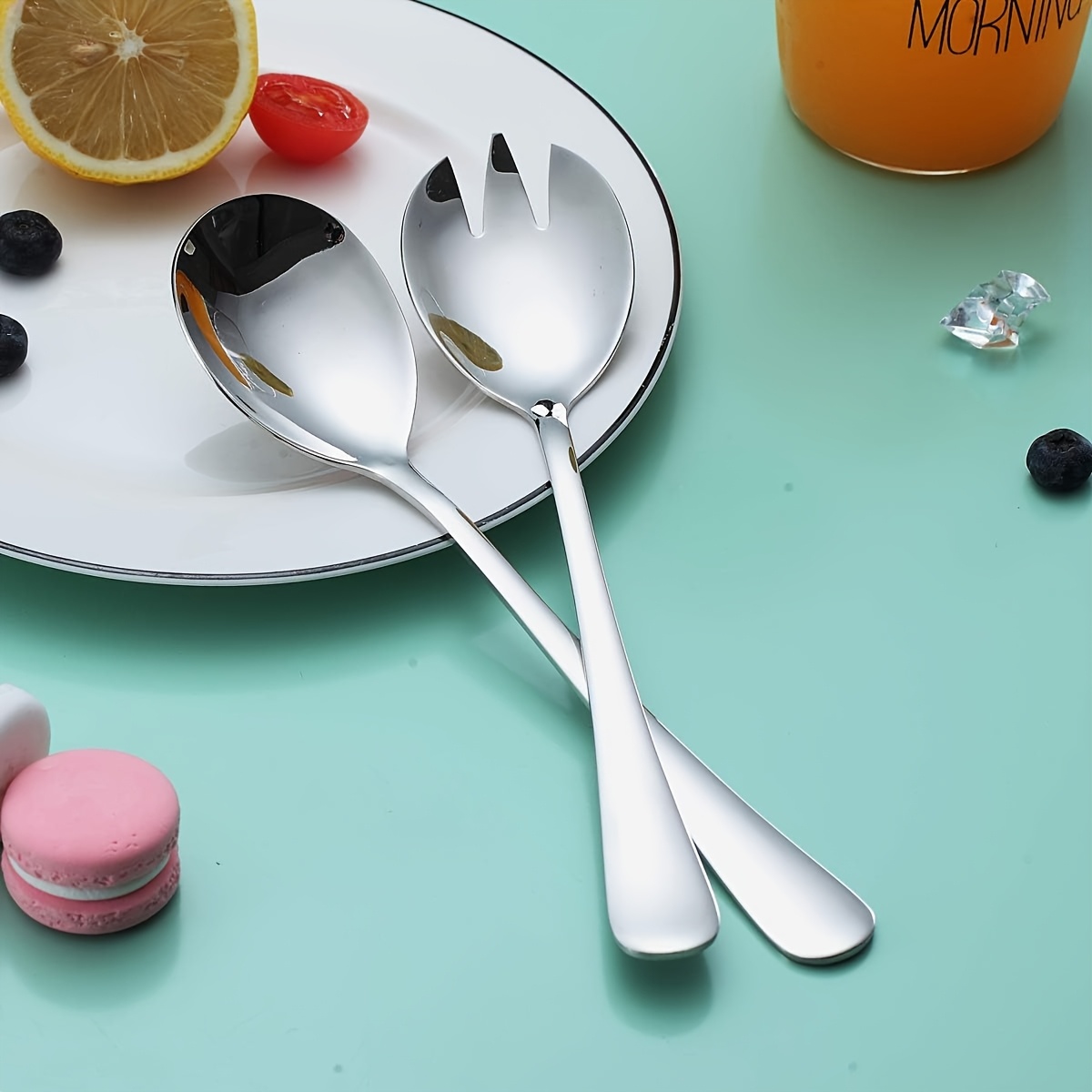 E-shop 2/6-teiliges Salatservier-Set, Lebensmittelechtes Edelstahl Salatlöffel Salatgabel, langlebiges Salatservier-Set für