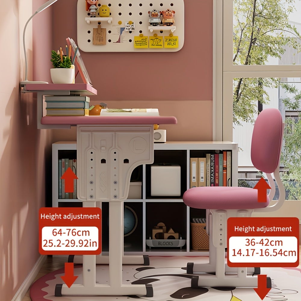 Adjustable Kids Study Desk & Chair Set, Ergonomic Curved Back Spine Protection, Height Adjustable, Wipeable Desktop, Detachable Reading Stand, Eye-Caring LED Lamp, Multiple Colors, Ideal For 3-18 Years Old Kids Home School Study & Daily Use