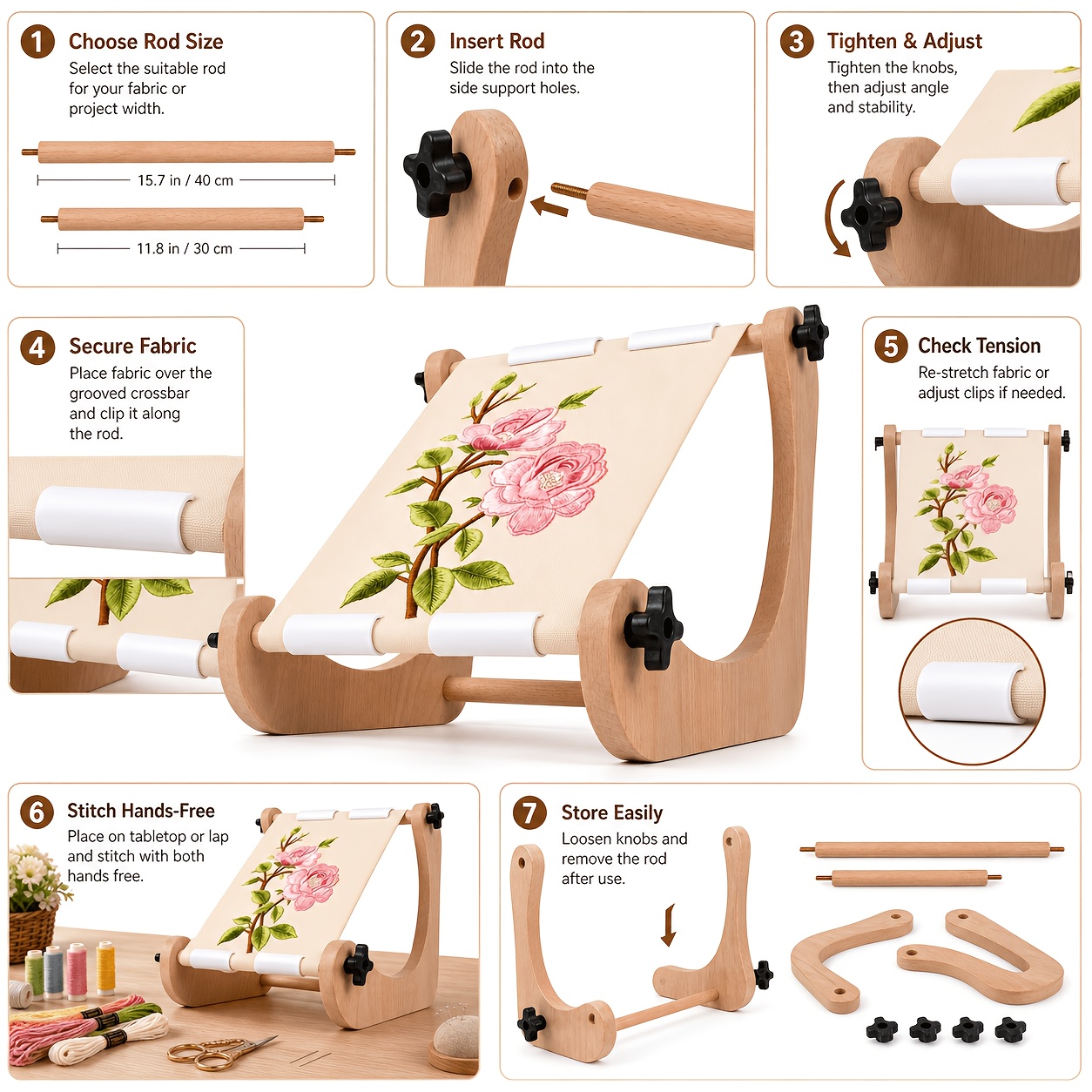 Adjustable Wooden Embroidery Table Stand