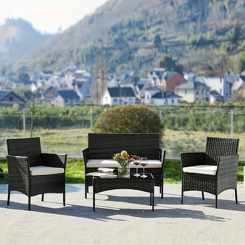 4pcs set woven rattan table and chairs patio chair rattan wicker furniture sofa balcony terrace outdoor courtyard sofa set