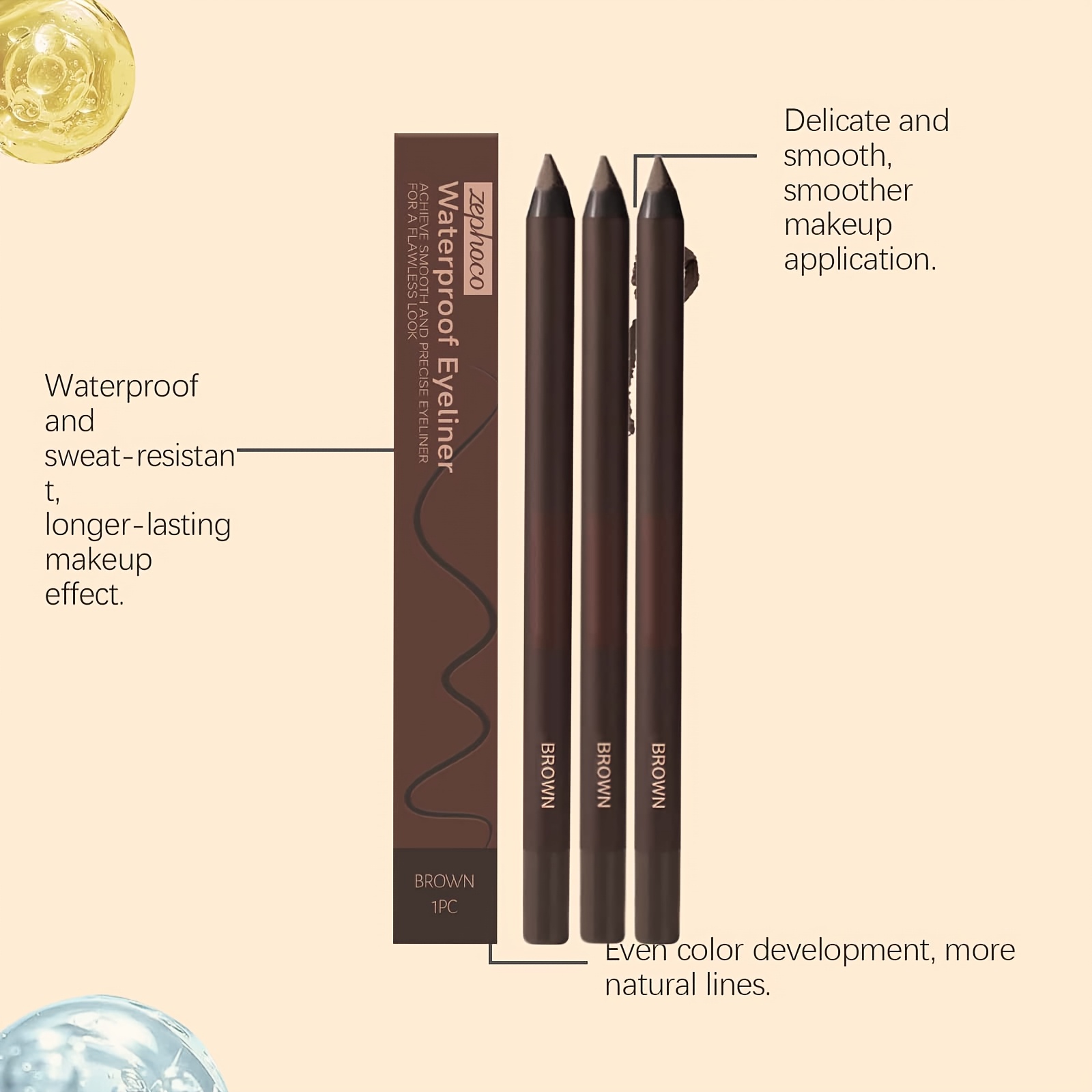 3pcs brown eyeliner pen eye makeup product water resistant and non fading smooth and flowing eyeliner gel pen suitable for application makeup suitable for performances parties travel or commuting Product details 4