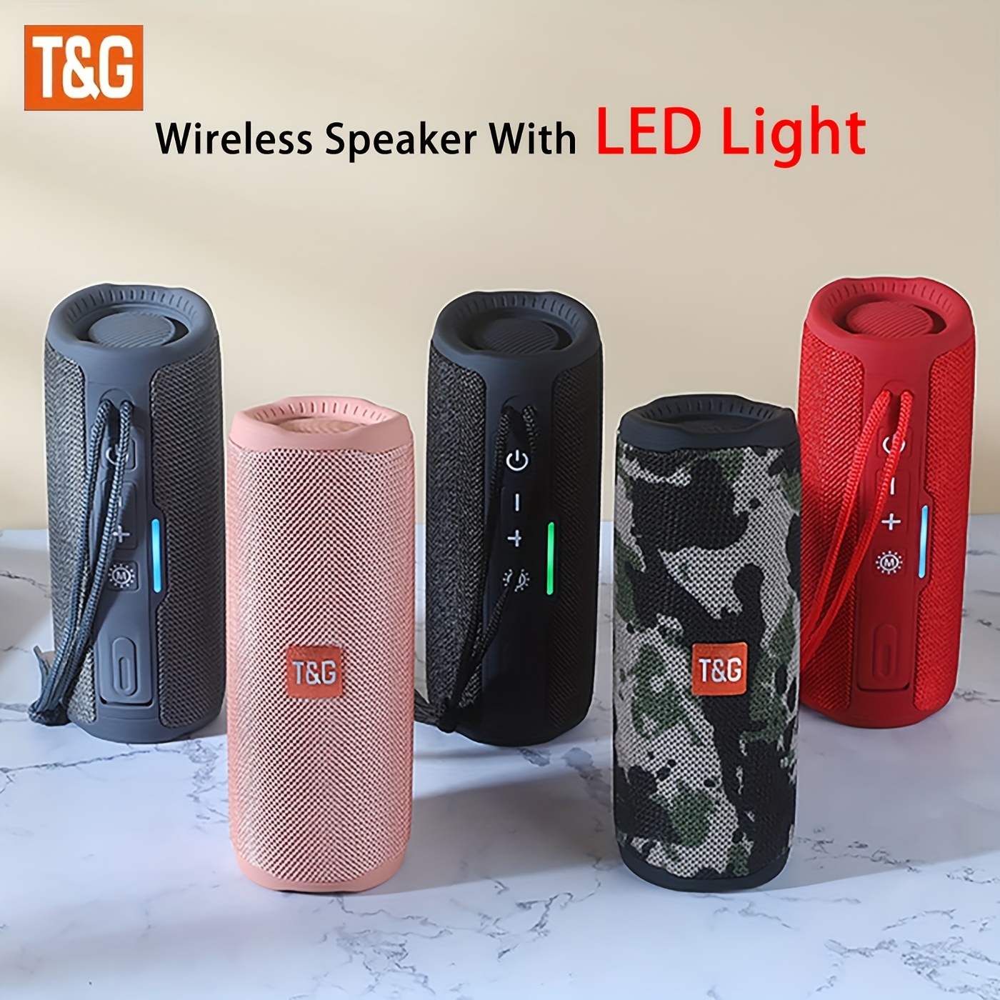 

T&g365 Bt Speaker With Led Lights, Portable Wireless Speaker, Built-in Mic, Loud Stereo Sound, Support , \tf Card, For Pc, Cell Phones