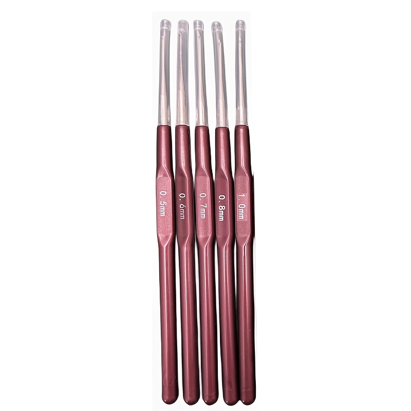 TEMU Set da 5 uncinetti per pizzo di precisione, da maglia con impugnatura ergonomica - 0,5mm, 0,6mm, 0,7mm, 0,8mm, strumenti per cucire per